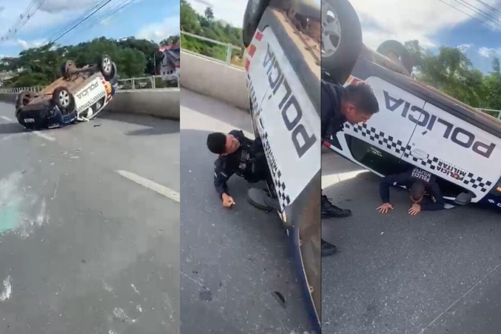 Viatura da PM Capota em Ponte entre Cuiabá e Várzea Grande e Chama Atenção de Motoristas