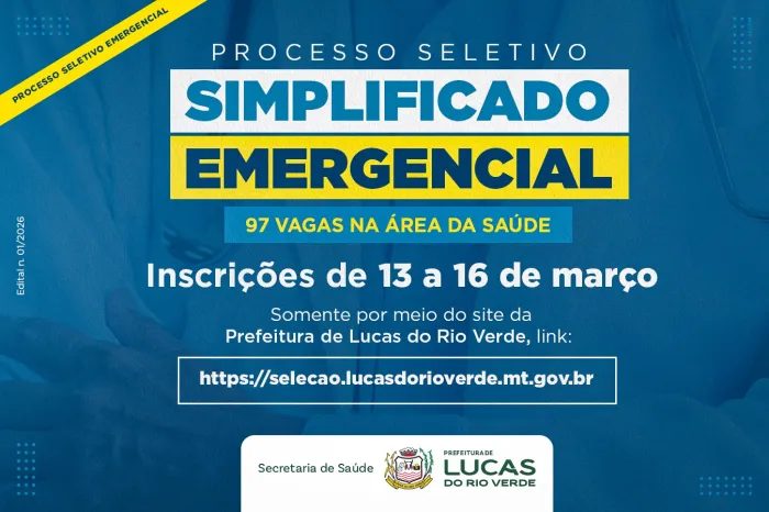 Prefeitura de Lucas do Rio Verde Abre Seleção com 97 Vagas na Saúde Prefeitura de Lucas do Rio Verde Abre Seleção com 97 Vagas na Saúde